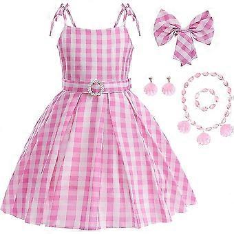 Rochie Barbie pentru Copii, Set cu Accesorii, EvrikaUnity®, Tesatura Premium, 4-5 ani, 120cm, Roz