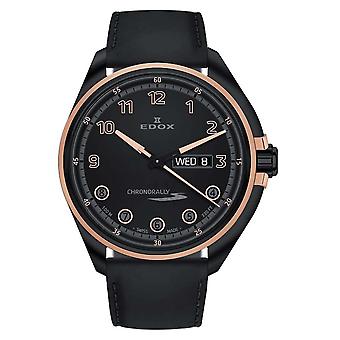 Edox chronorally Quartz Analog Men's Watch with Cowhide Bracelet 84301 37NRCN NNR