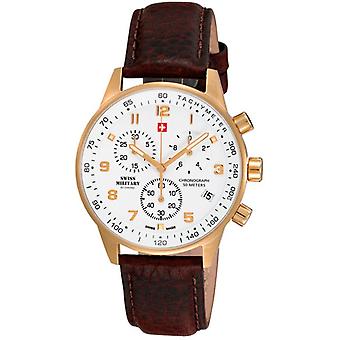 Schweiziska militära kvarts analog man klocka med nötnappa armband SM 34012.07