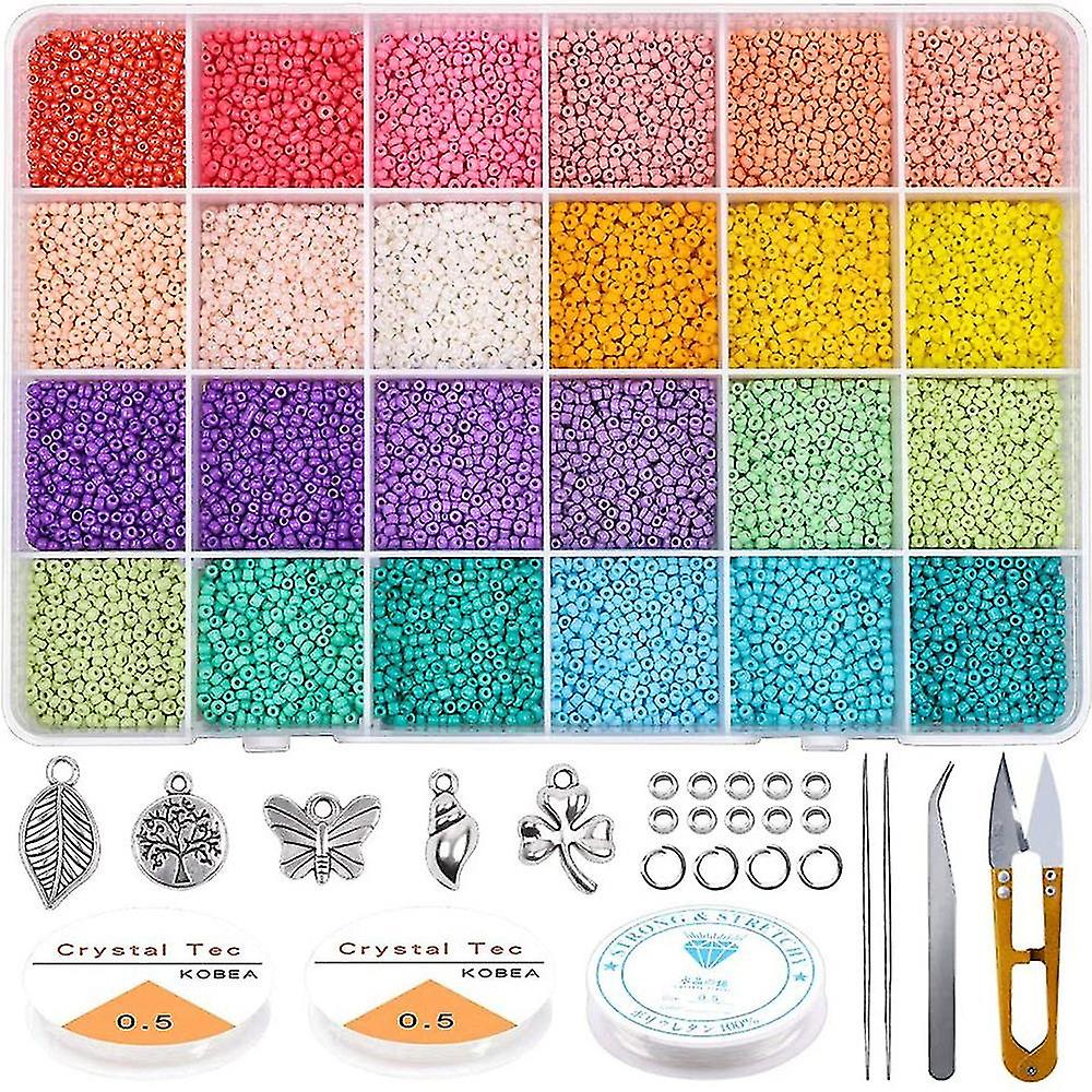 24 farver Glas Ris Perler DIY Smykker Tilbehør