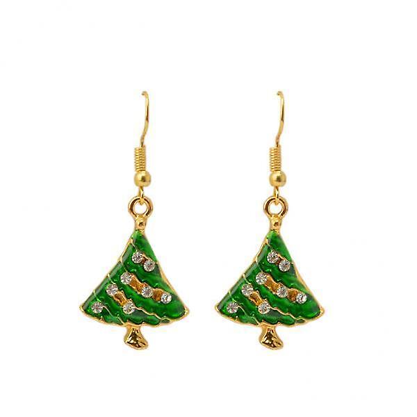 4xChristmas Tree Shape Crystal Rhinestone Earrings Hook Ear Studs Dangle Drop