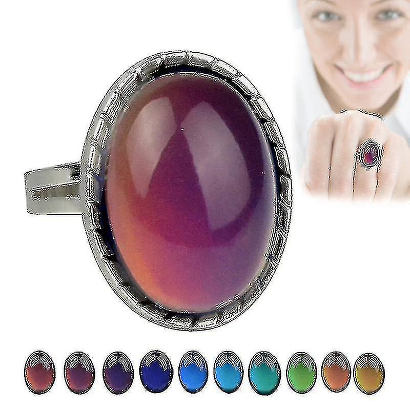 Adjustable Mood Ring Temperature Change Color Retro Fake Imitation Gem Ring