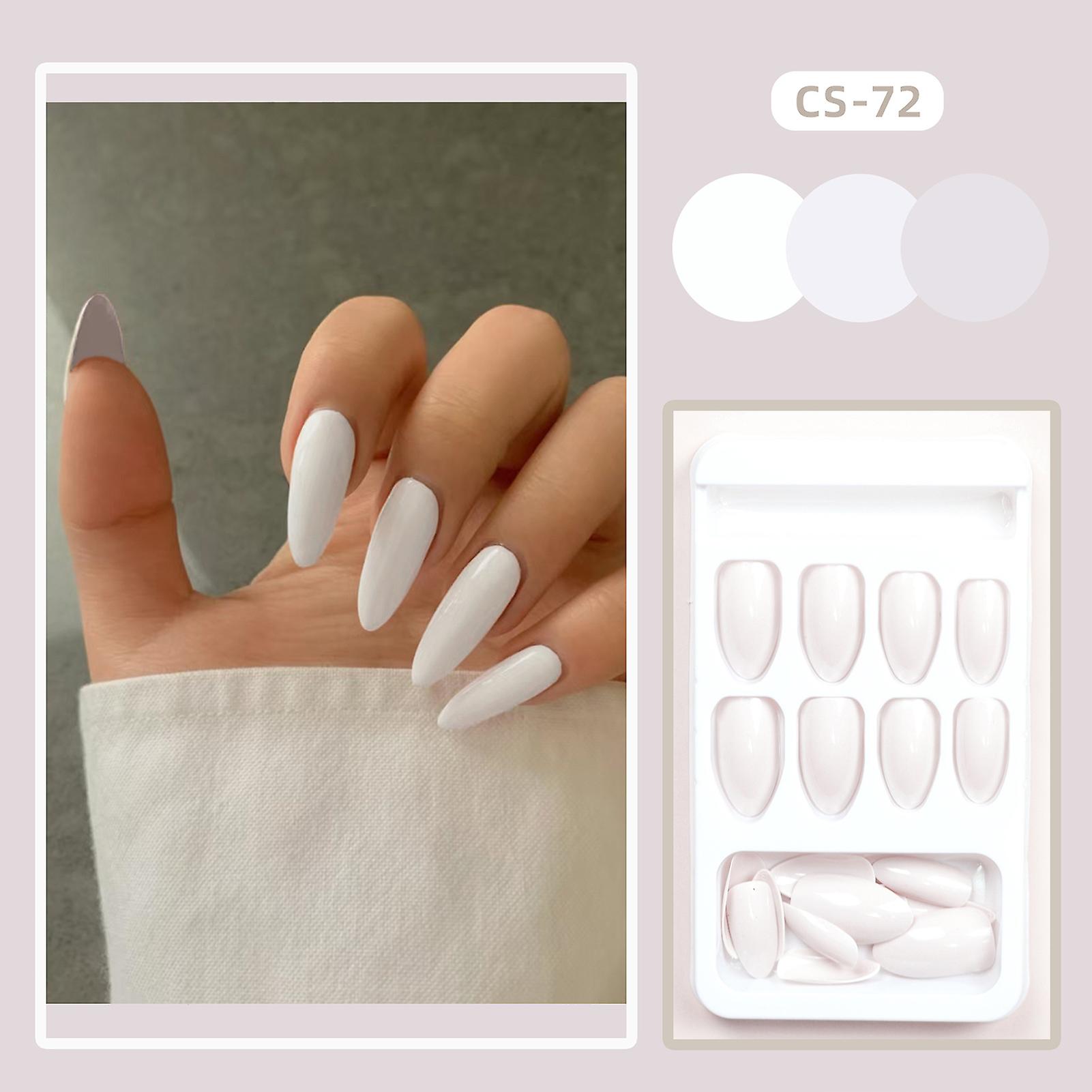 White Pointed Tips Fake Nails Ultra-flexible Lasting Com