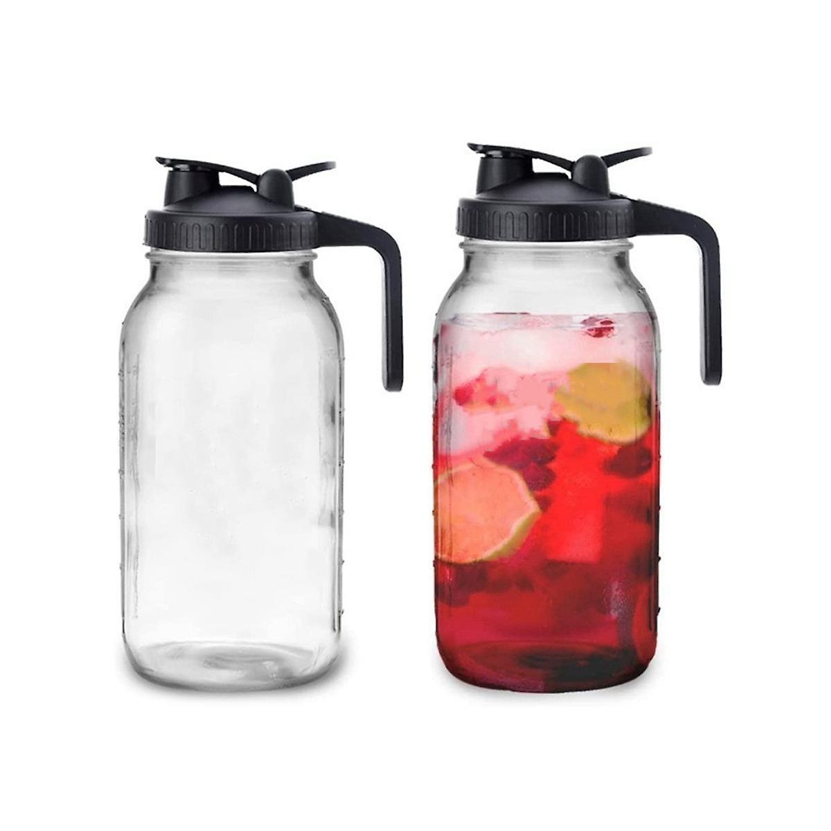 64Oz Glass Pitcher with Lid Wide Mouth Jar Leak-Proof Water Jug, for Water, Juice, Milk, Tea, Iced