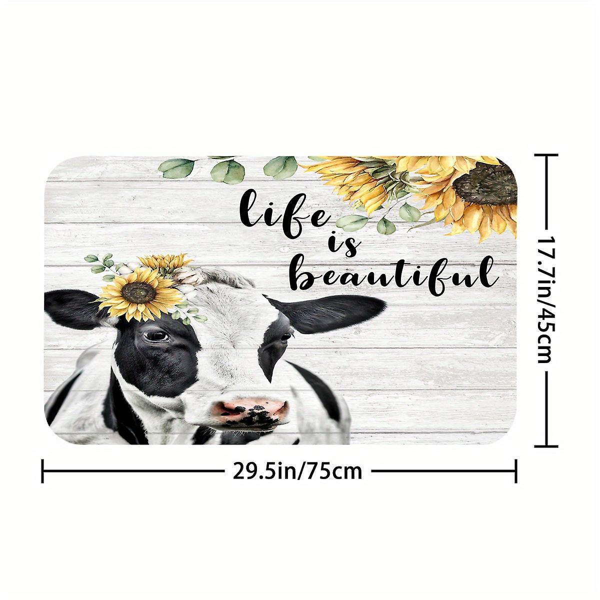 1pc Waterproof Cow & Sunflower Shower Curtain With 12 Hooks And Non-slip Mat For Bathroom Decor And Home Decor