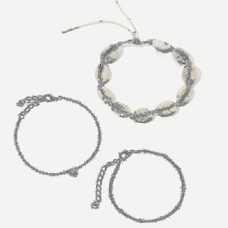 Tocona Bohemian Shell kötél Boka nőknek Bűbájok Szív ezüst színű ötvözet fém láblánc Bohém ékszerek 3db/készlet 6974