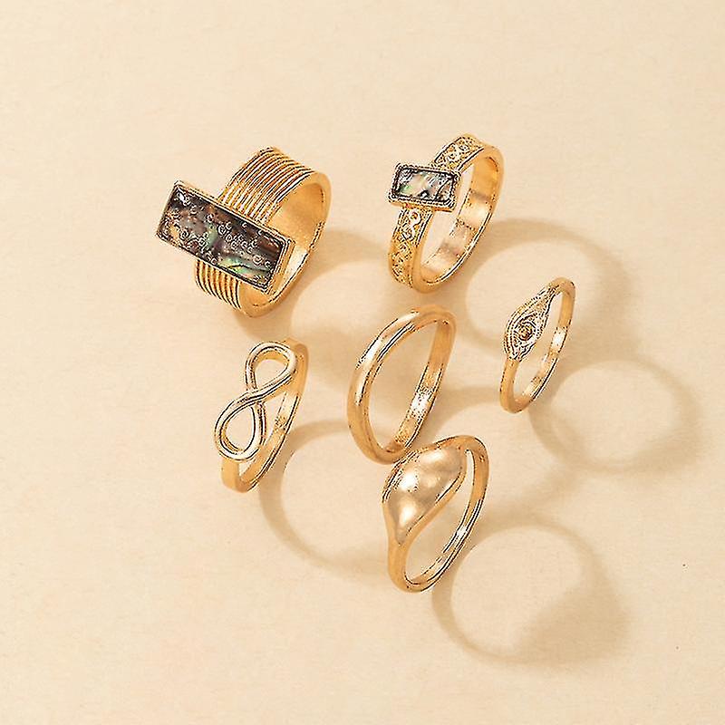 Tocona 6pcs / sets Boho Eye Gold Color Joint Ring Sets pour femmes Luxe Strass Géométrie Alloy Party Bijoux кольца 18560