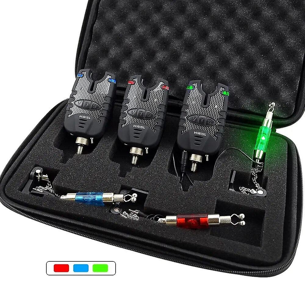 Hirisi 3 Carp Fishing Bite Alarm And Swinger Set Water Resistant Blue Led Fishing Swingers Fish Bite Indicator
