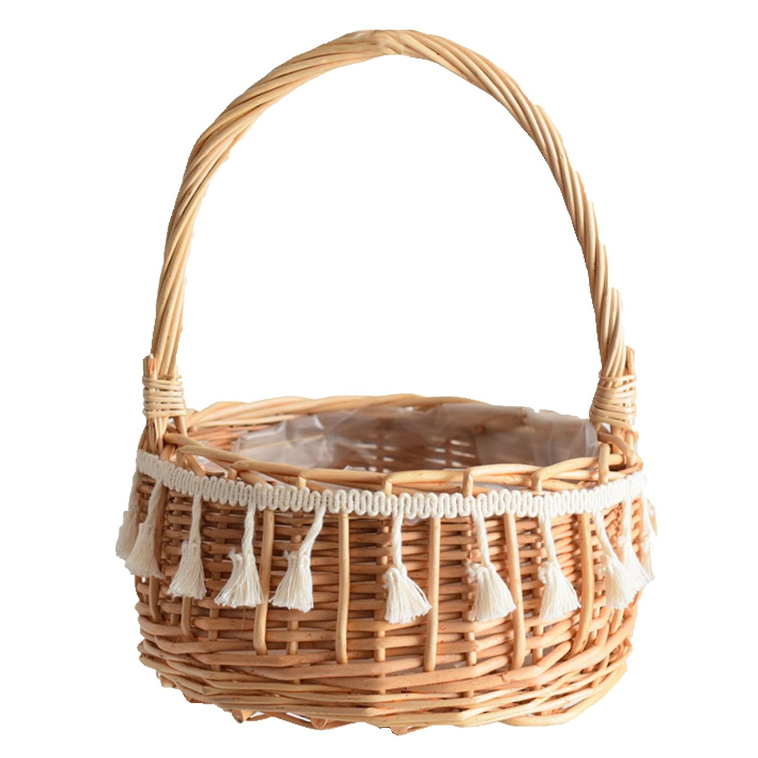 Flower Basket Decorative Multifunctional Reusable Tassels Design Storage Organizer for Daily Use