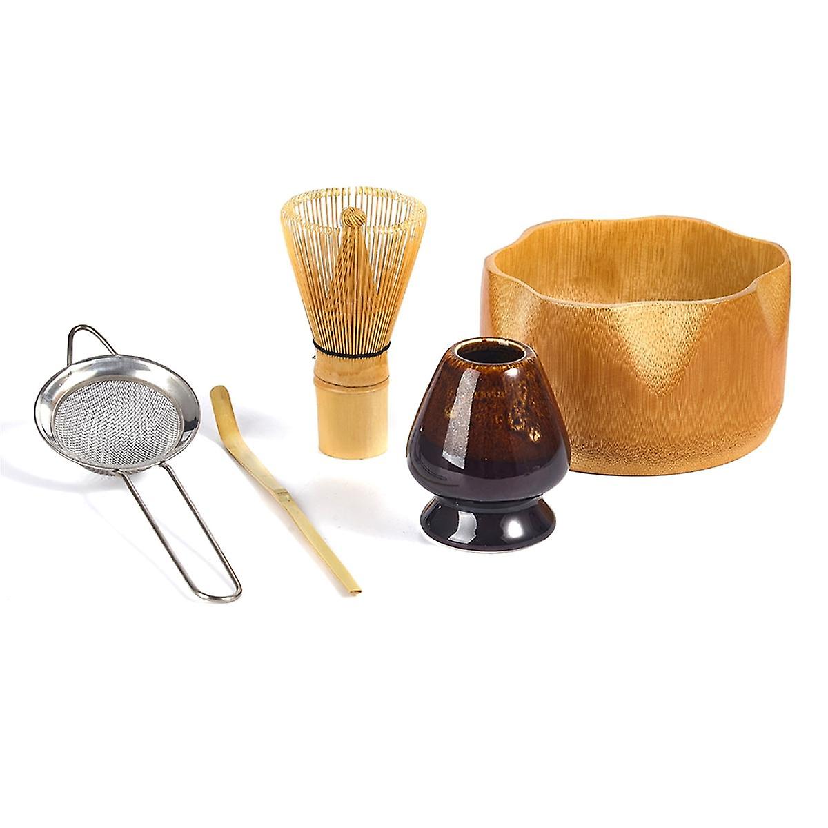 5PC Handmade Home Matcha Tea Set Tool Stand Kit Matcha Bowl Whisk Tea Scoop Tea Whisk Whisk Holder