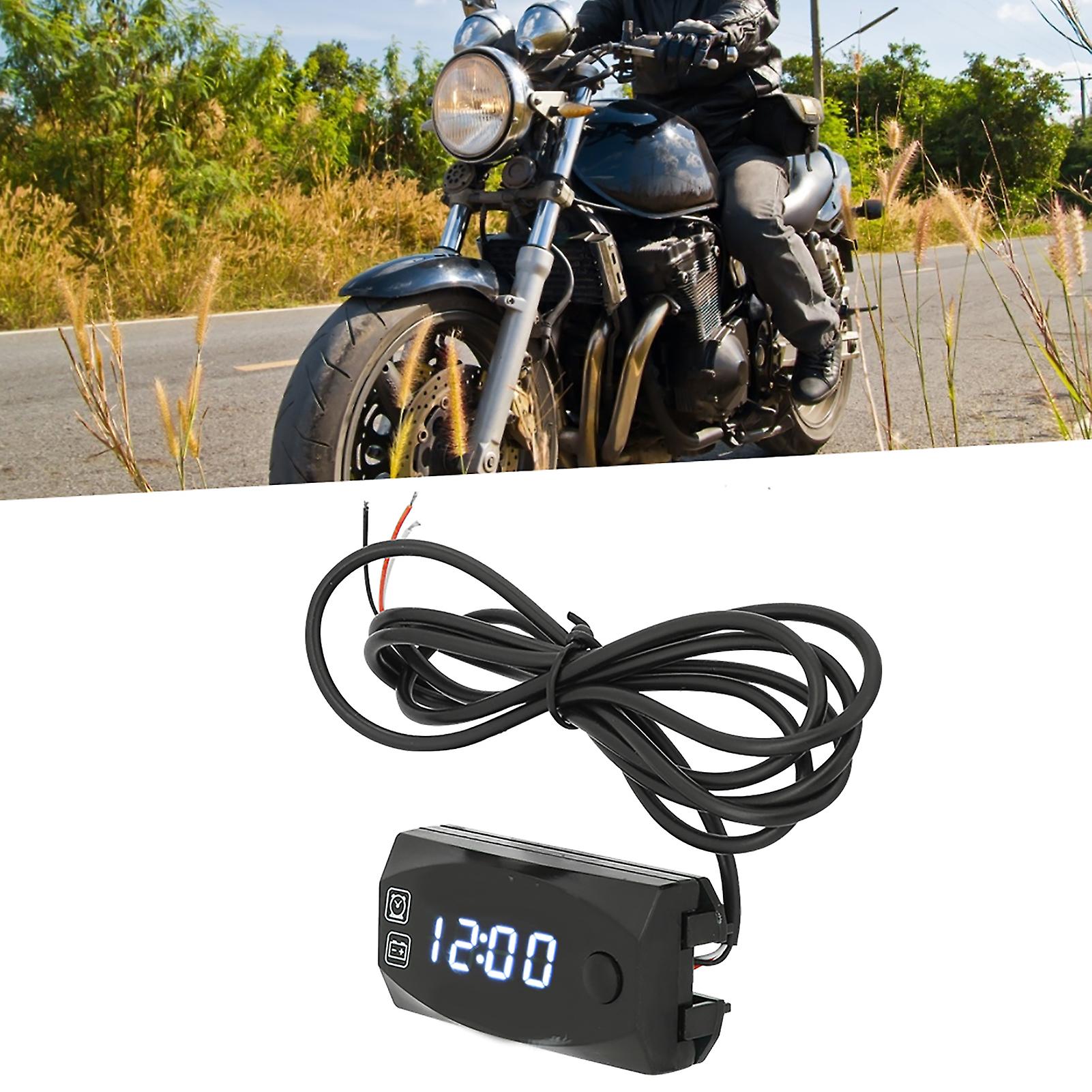 Motorcycle 2-in-1 LED Voltmeter with Electronic Clock, Waterproof Digital Display Gauge