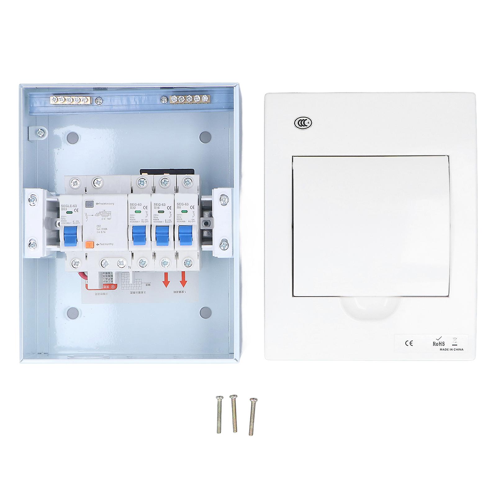 3 Way Indoor Distribution Box Standard 3MCB (B6A+B16A+B32A) RCD (63A 1P+N) B Breaker