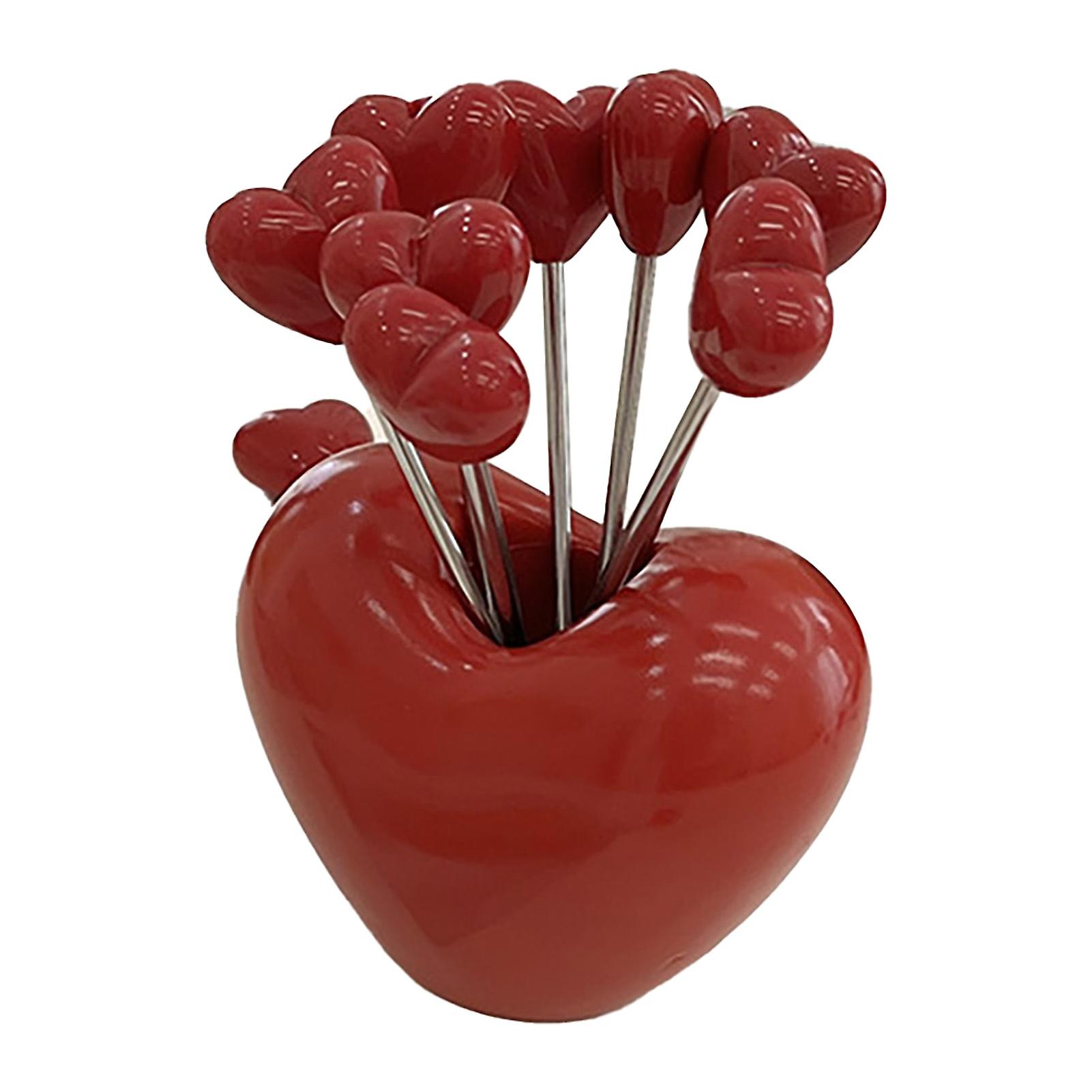 5 Pcs Stainless Steel Fruit Forks Cute Shape Multipurpose Fruit Forks with Heart Shape Holder