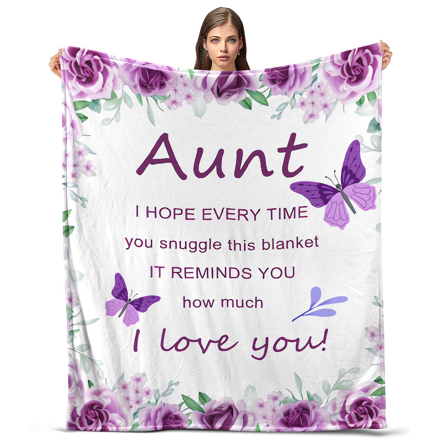 Oasisdream Purple Lightweight and Smooth Blanket for Aunt with Flower and Butterfly Print