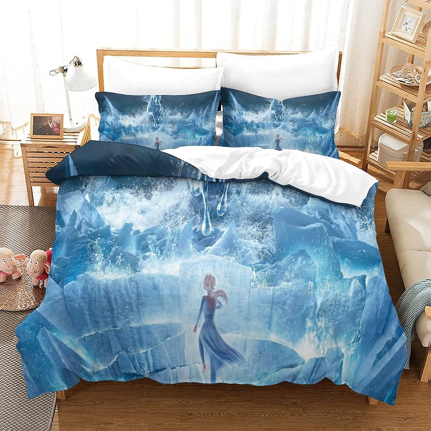 Frozen Duvet Cover Bedding Set 3D Printed 3 Piece Set with Pillowcase Zipper Closure Soft Microfiber Suitable for Kids Teens Adults Easy Care