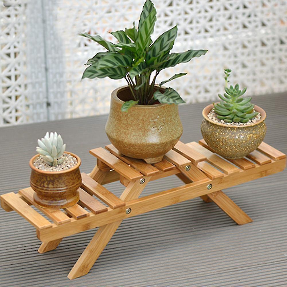 Solid Wooden Floor Multi Layer Folding Flower Shelf With Tools Varnish Surface Holders Racks