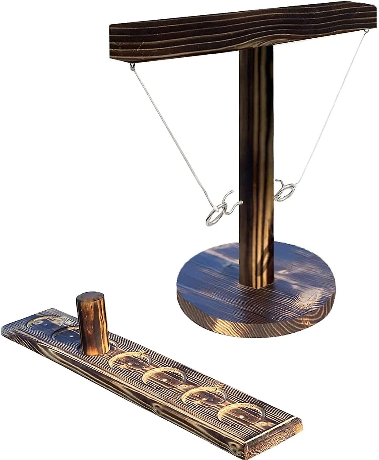 Ring Toss Shot Games Handheld Board Brown 7 Holes