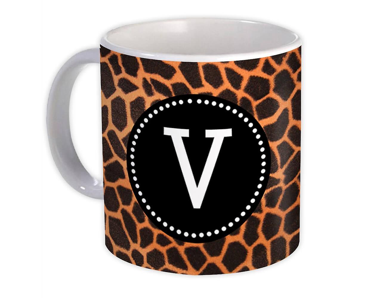 Geschenk-Becher: Monogramm Buchstabe V Giraffe