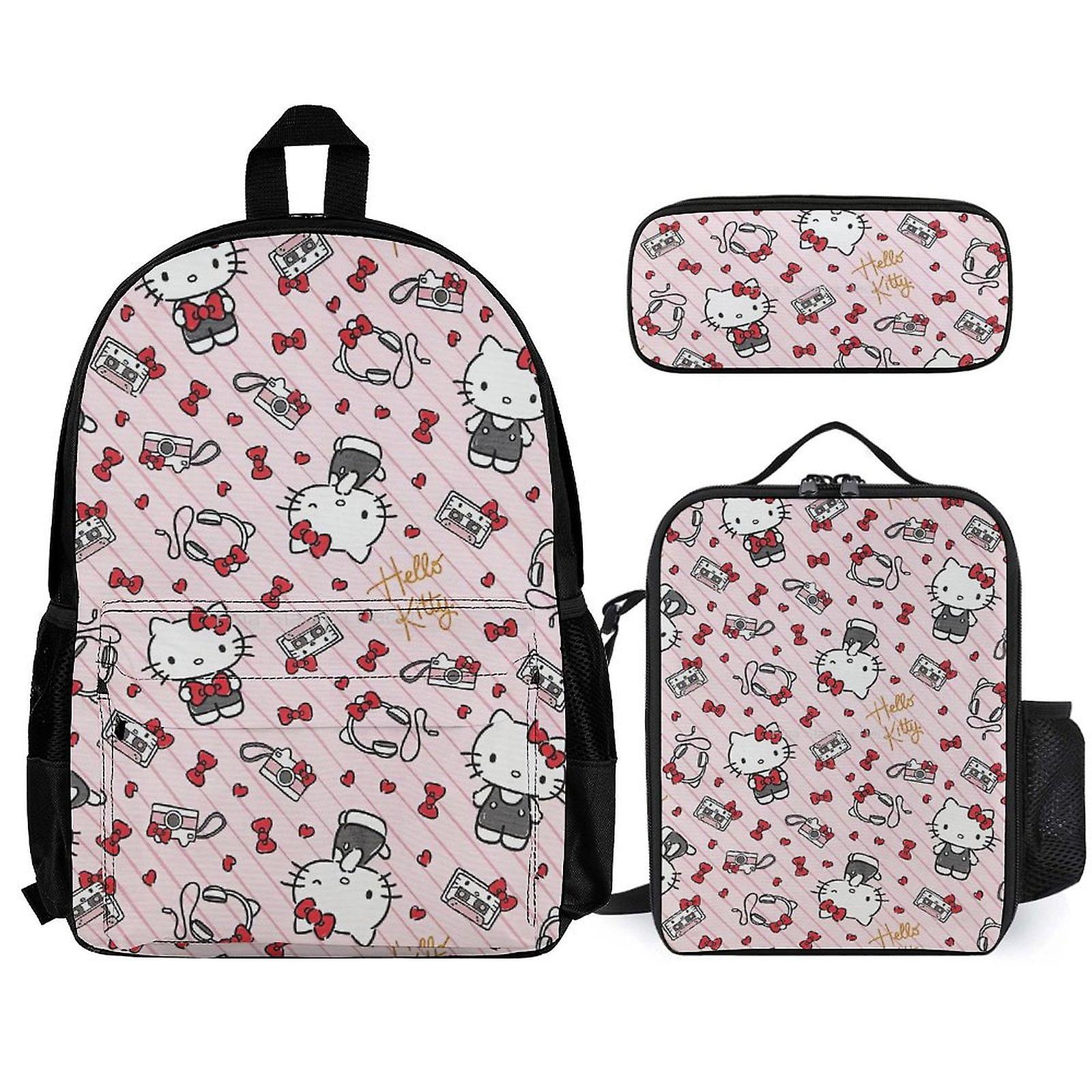 Hello Kitty Backpack Set, Backpack with Lunch Box And Pencil Case 3pcs Set