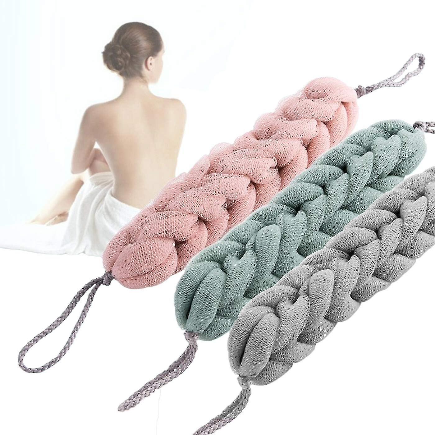3PCS Exfoliating Loofah Sponge Soft Fine Mesh Shower Flower Long Color Bath Sponge Durable Shower Br