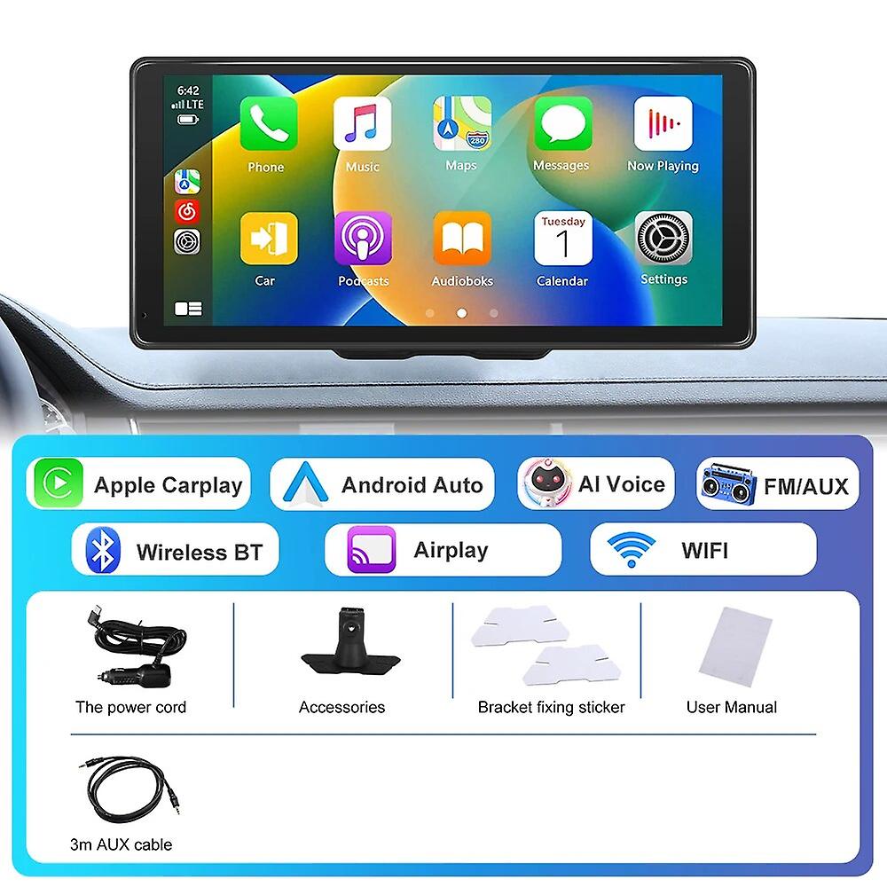 Universal 10.36screen Portable Car Radio Multimedia Video Player Wireless Carplay Smart Player With Voice Control Fm Bt