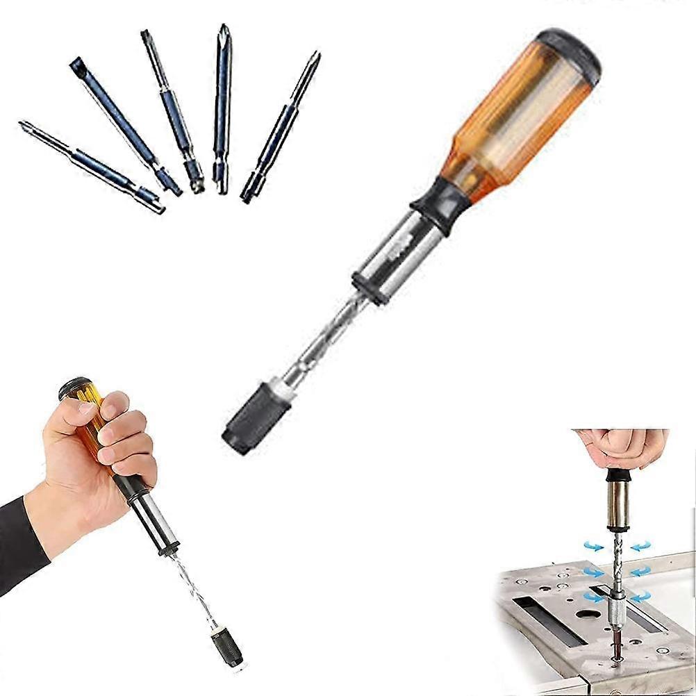 Push Pull Ratchet Screwdriver Adjustment Spiral Ratchet Screwdriver with 5 Replaceable Heads