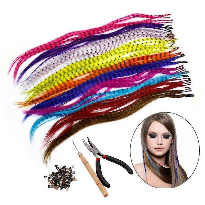 Jianghuo Synthetic Hair Extension Kits With 50 Synthetic Assorted Colors Stick Tip Hair Extensions, 100 Beads, Pliers And Hook (Bright & Pretty Mixed