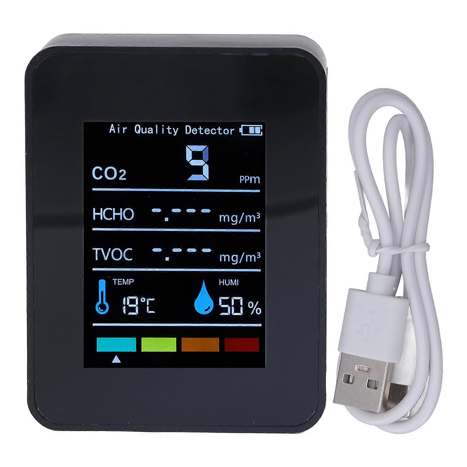 Black CO2 Carbon Dioxide Detector LCD TVOC HCHO Temperature Humidity Air Quality Monitor Meter