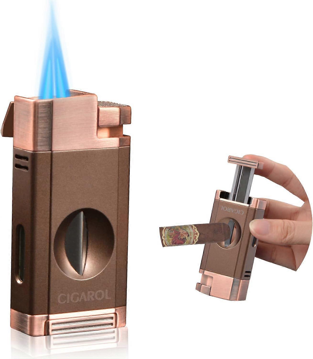 Cigar Lighter, All-in-1 Torch Lighter Built-in Adjustable Double Jet Flame and Cigar Cutter, Windproof Lighters, Stylish Gifts for Men and Fathers (Bu