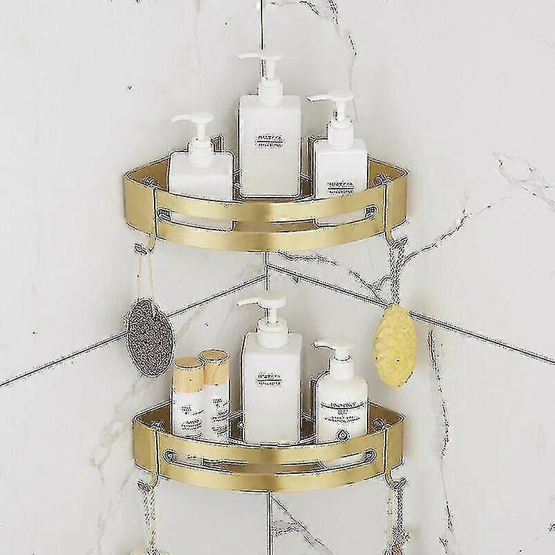 Shower Shelf Without Drilling Corner Bathroom Shelf Starlight Bathroom Shelf (glossy Sand Gold, 2 Tiers) Tw-Yvan
