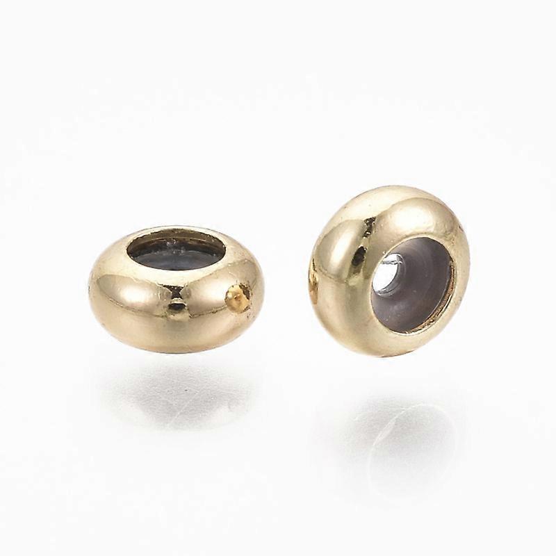 5pc Brass Beads with Rubber Inside Slider Beads Stopper Beads Nickel Free Rondelle Real 18K Gold Plated 5x2.5mm Hole: 2mm Rubber Hole: 1mm