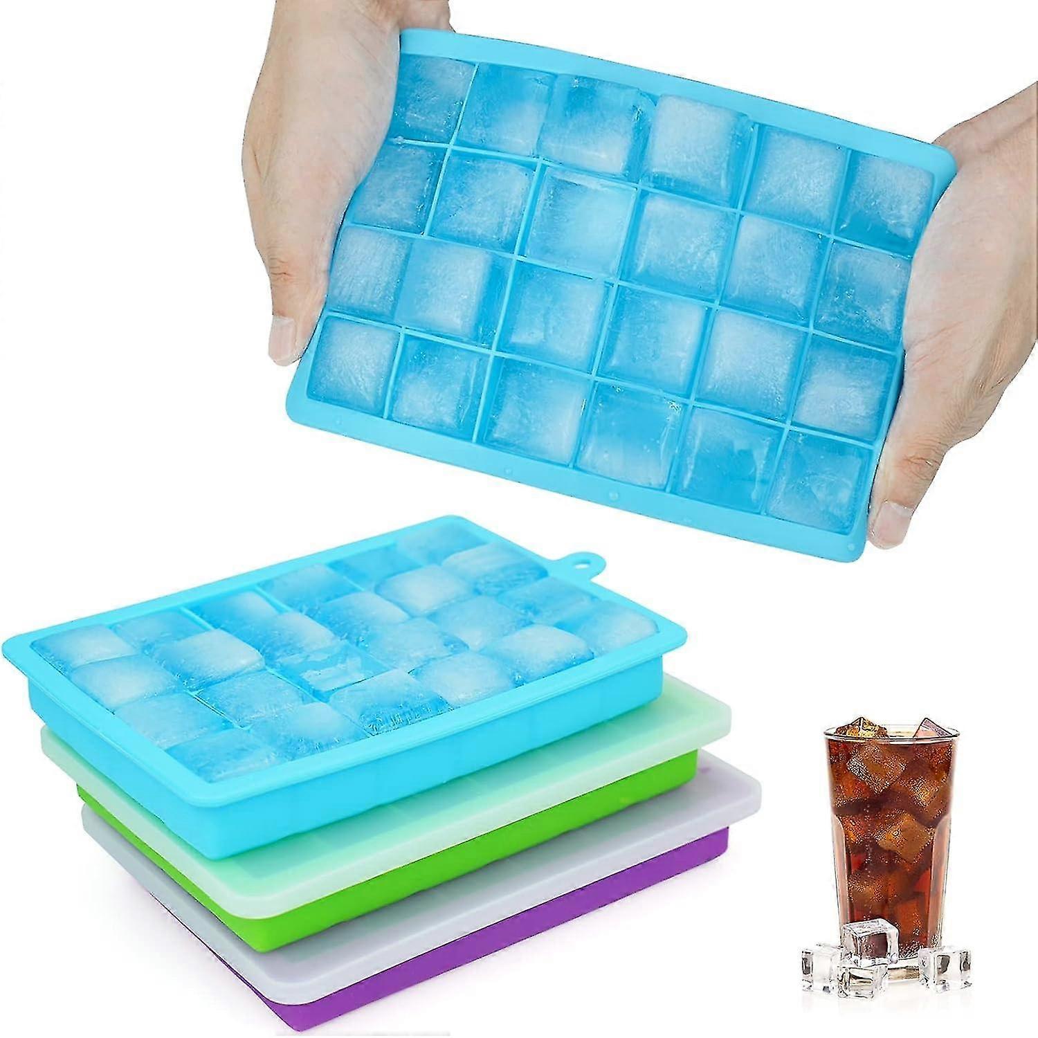 Ice Cube Tray Silicone Ice Cube Tray with Lid - 24 Compartments Pack of 3 in 3 Colors Ice Cube Tray for Beer Cocktails Whiskey, Fruity