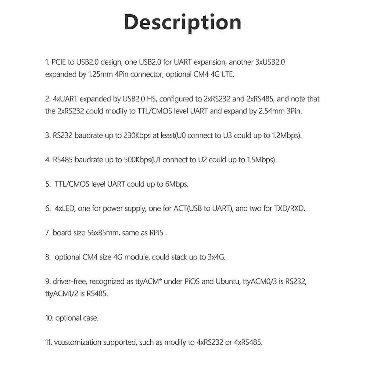 MPUUART for RPi 5 PCIe to USB UART HAT for 5 RS485 RS232 USB2.0 4G LTE Module