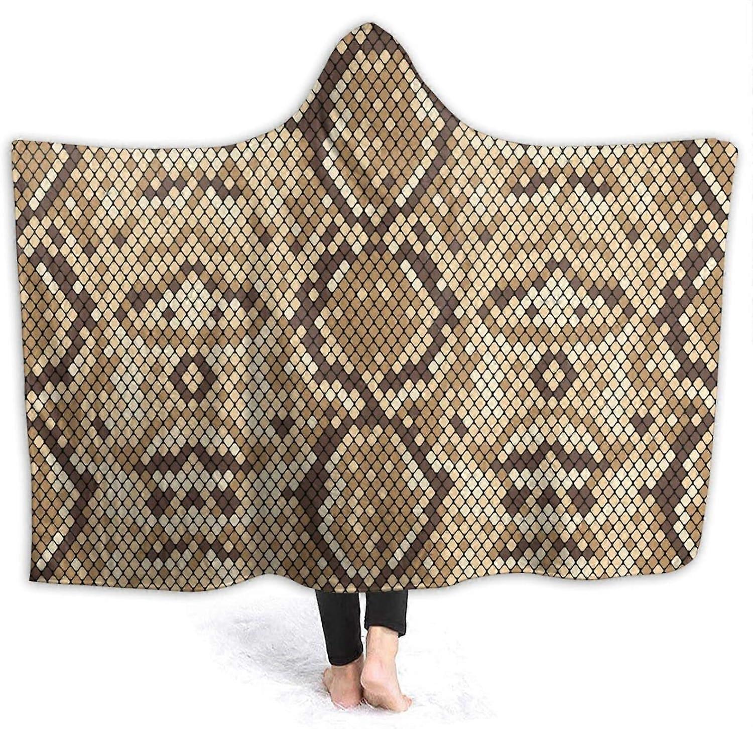 Cobertor com Capuz de Pele de Cobra Cobertor Vestível de Pelúcia Macia Robe com Capuz Quente Poncho Capa Wrap Roupão de Banho Sofá Cama de Flanela para Dormir 60"X50" para Adolescentes 