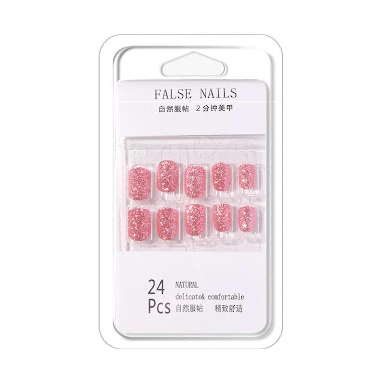 Nail Art Patches Wearing Nails 24 Pieces Short Square Fake Nails With Jelly Glue Patches
