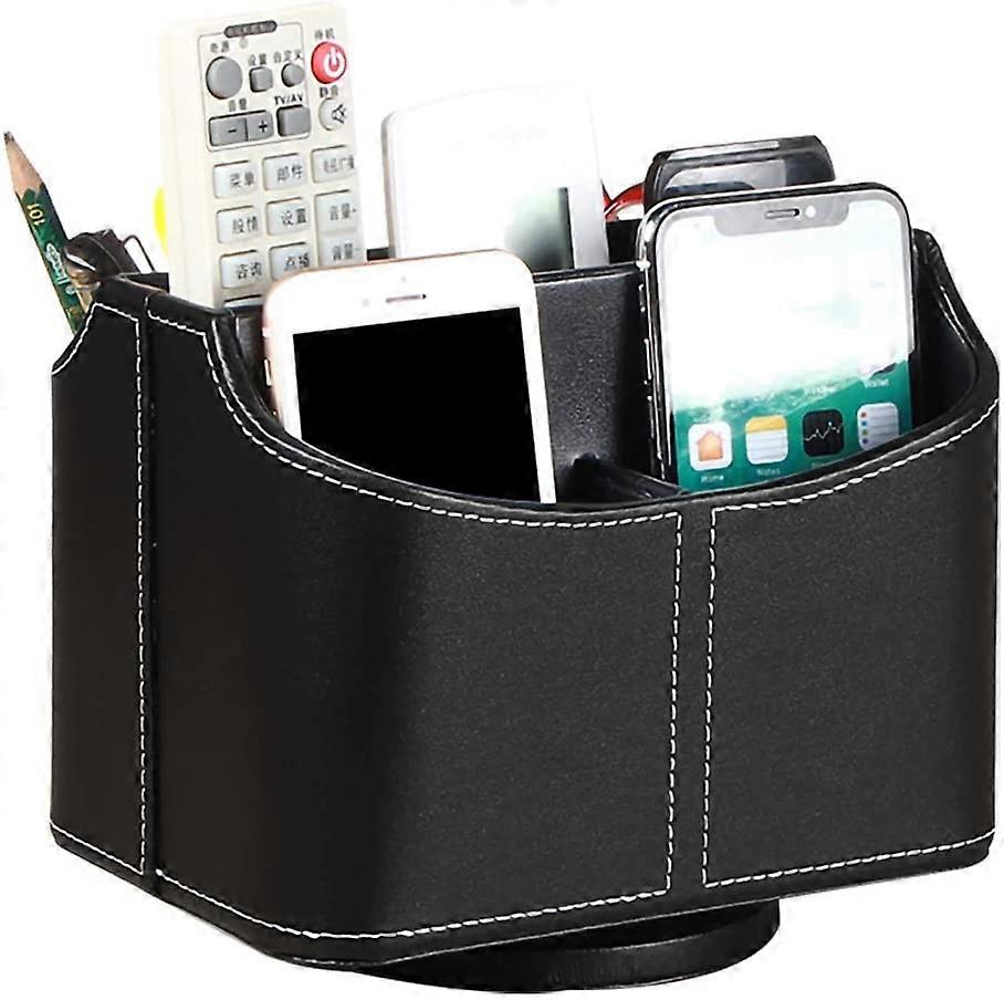 Läder Fjärrkontrollhållare, 360 graders Snurrande Skrivbord TV Fjärrkontroll Caddy / Box, Nattduksbord Arrangör