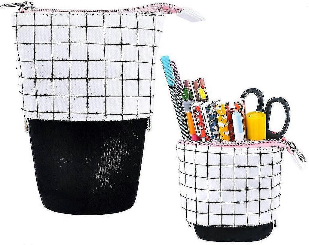 Pencil Case With Zip And Grid Pattern