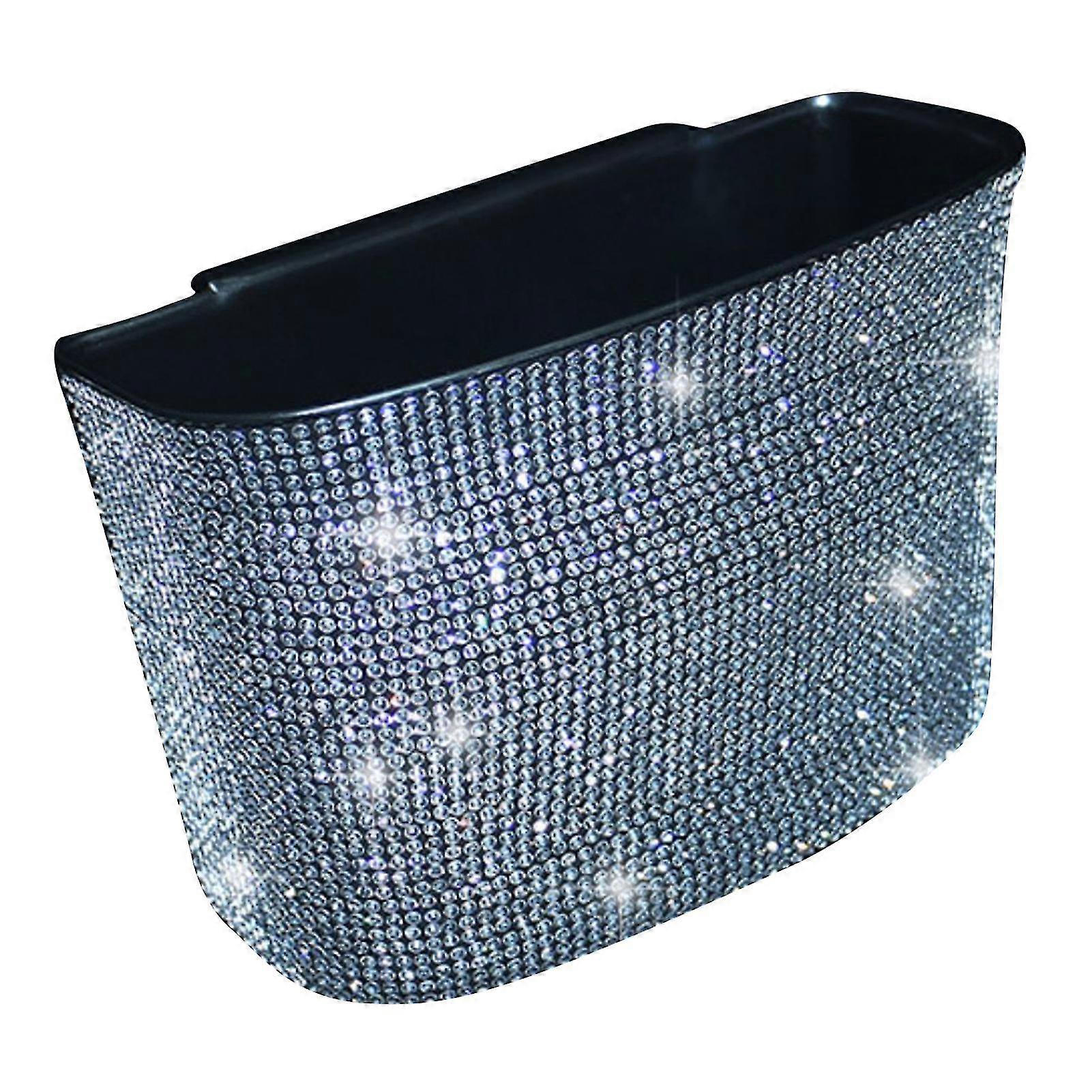 Rhinestone Car Hanging Waste Basket Trash Garbage Box Container Auto Accessory