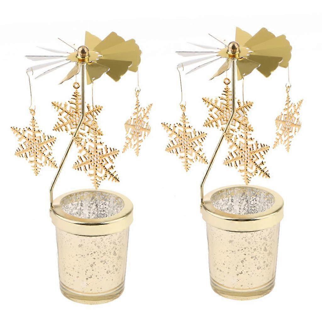 2x Rotating Candle Holder Stand Spinning Tealight Candlestick Snowflake