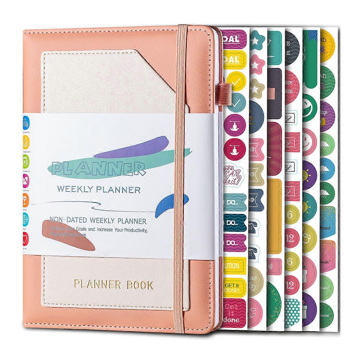 Undated Planner Weekly Productivity Daily Planners Agenda Calendar to Do List Notebook, A5 Organization Journal with Stickers Appointment Book for Tim