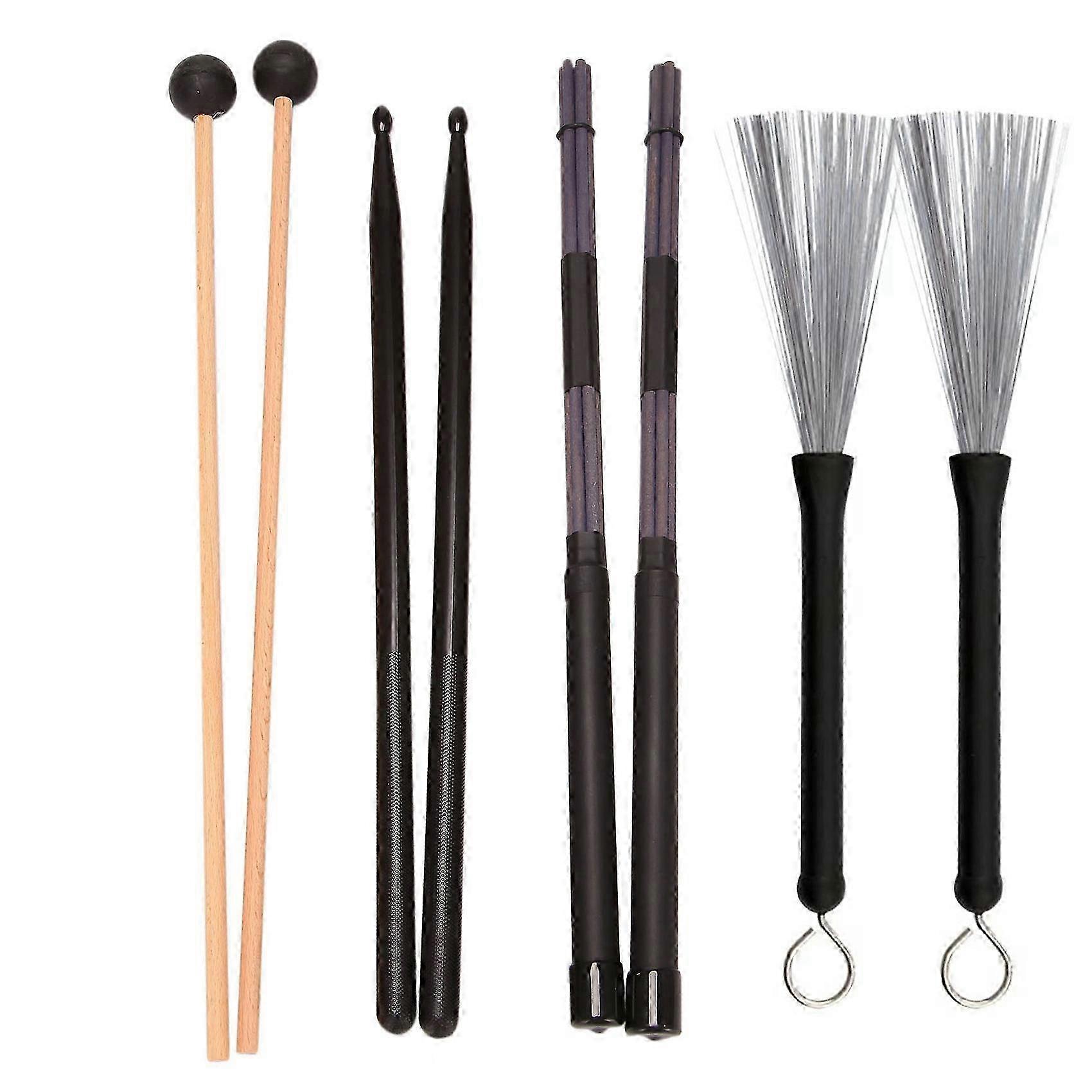 Drum Sticks Set Include Nylon Drum Sticks,Retractable Drum Wire Brushes Rods Drum Stick with Portab