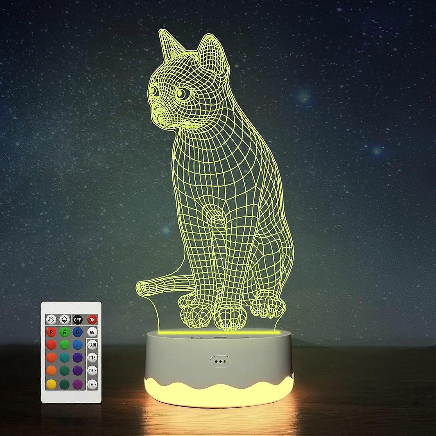 Cat 3D Lamp, Attivolife Ketty Night Light LED Warm White + 16 Colors Changing + Timer + Remote Desk Lamp