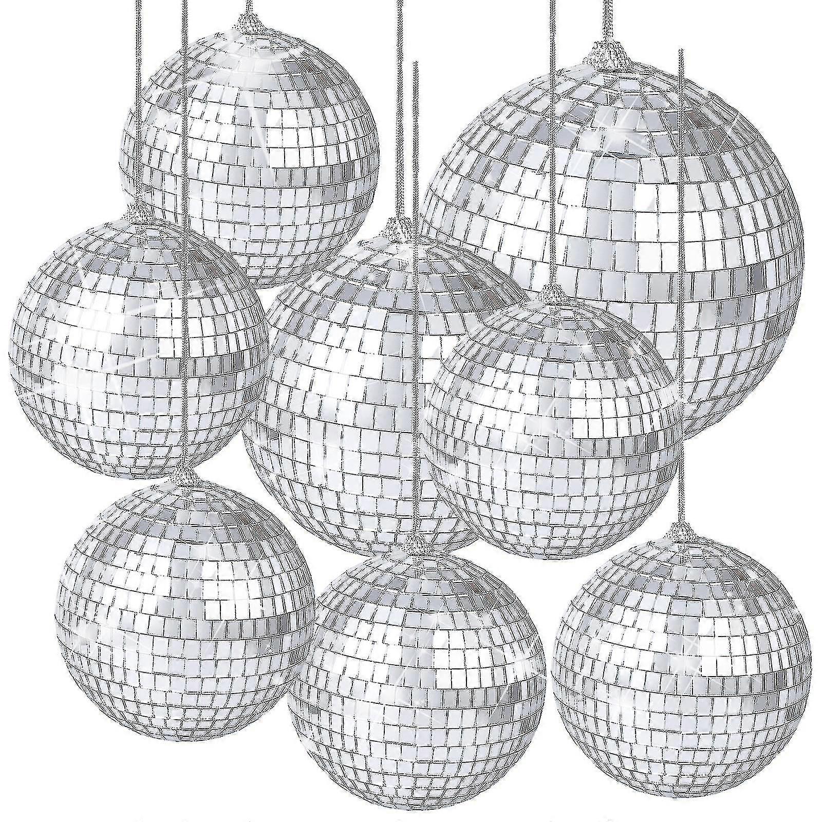 8 Pieces Mirror Disco Balls Silver Hanging Disco Light Mirror Ball