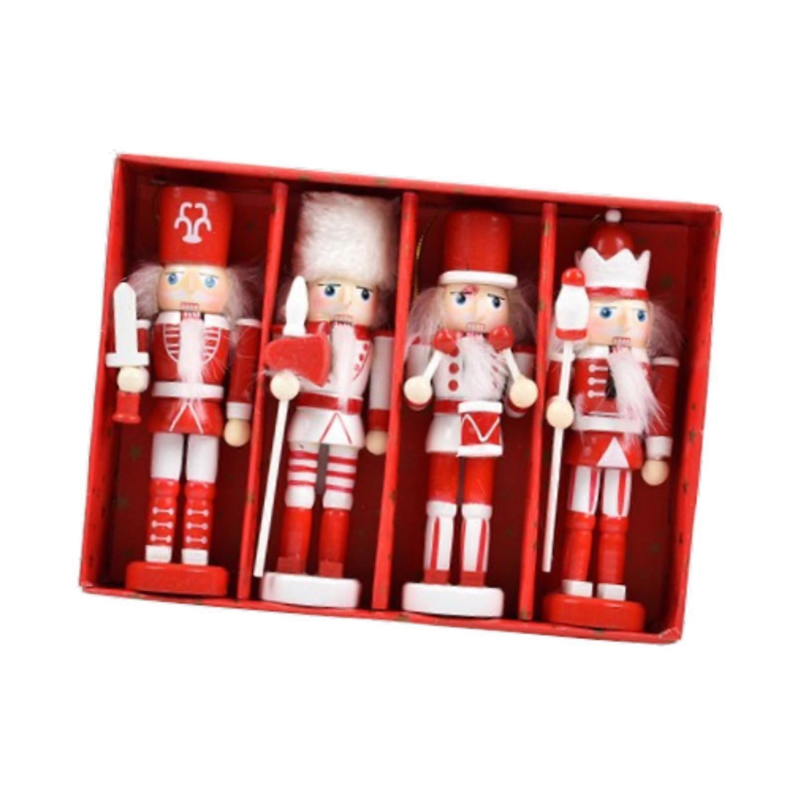 4x Nutcracker Soldier Figurines Gift Crafts for Bookshelf Living Room Indoor Red White