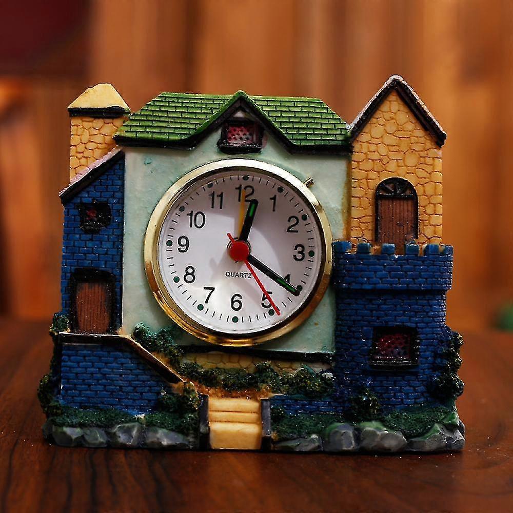 Mike Alarm Clock Digital Castle, Home Table Decoration Bedside Wake Up Alarm Clock Crafts Exquisite Castle Alarm Clock(blue