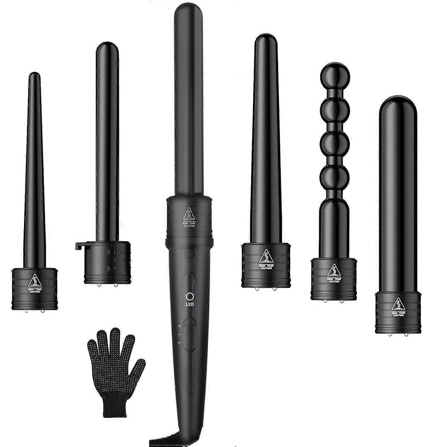 Curling Iron Set with Different Attachments - 6 in 1 Curling Irons Set of Large and Small Curls, Ceramic Wave Iron with Gloves