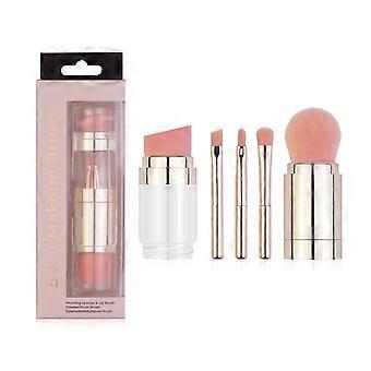 2set 5 em 1 pincel de maquiagem multifuncional portátil fundação solta pó sombra sobrancelha escova labial galvanizado ouro