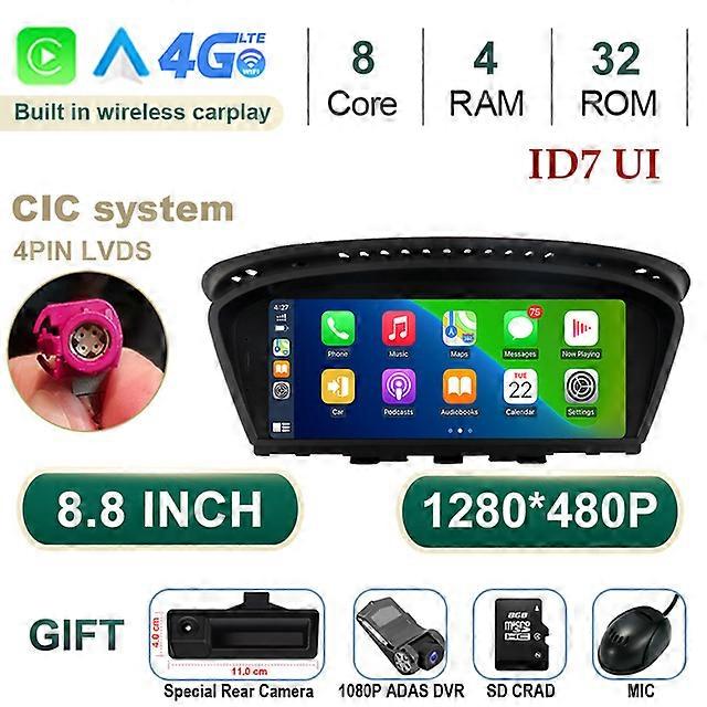 Trådløs CarPlay 8.8" & Android 12 Auto IPS-skjerm for BMW Series 3 5 E60 E61 E63 E64 M6 E90 E91 E92 CCC NBT System Head Unit