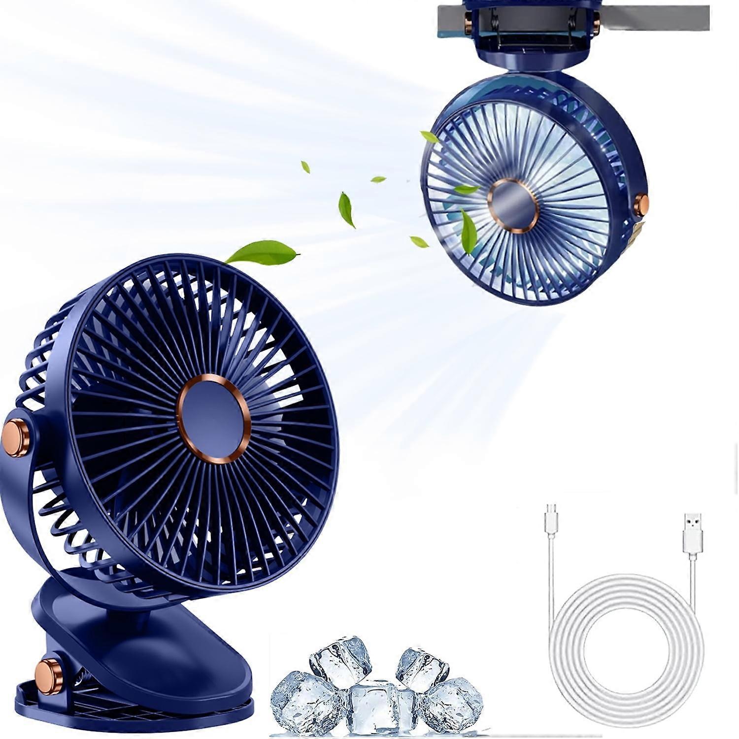 Table Fan Clip With Light Usb Rechargeable 5-Speed Airflow Portable Personal Fan 6 Inch Camping Home