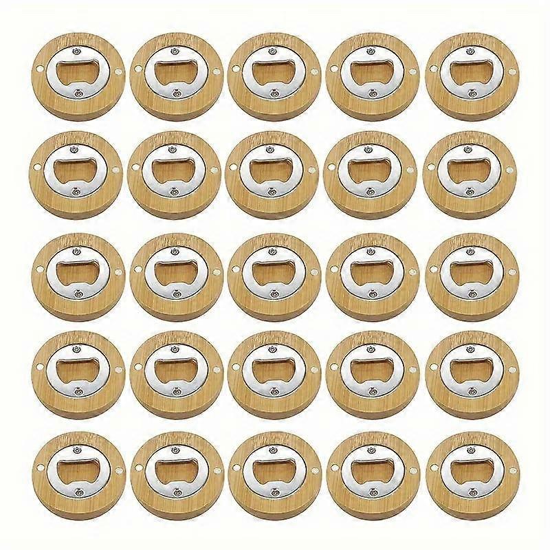 40pcs Round Bamboo Bottle Opener, Refrigerator DIY Magnetic Bamboo Blank Bottle Opener, Fridge Magnet Wedding Favors For Guests, Beer Opener For Home